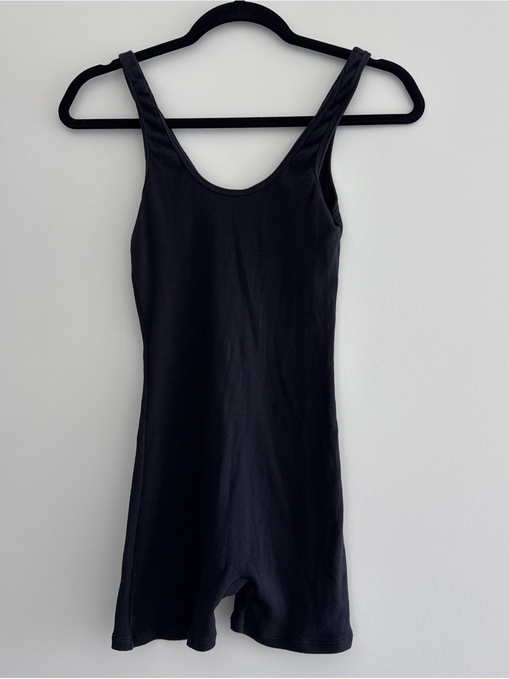 Black Ribbed Button-Front Sleep Romper - Picture 3 of 3